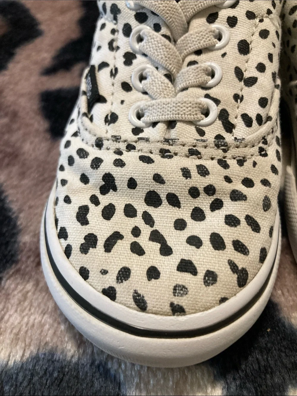 Vans Kids White Canvas Sneakers with Black Spot Print